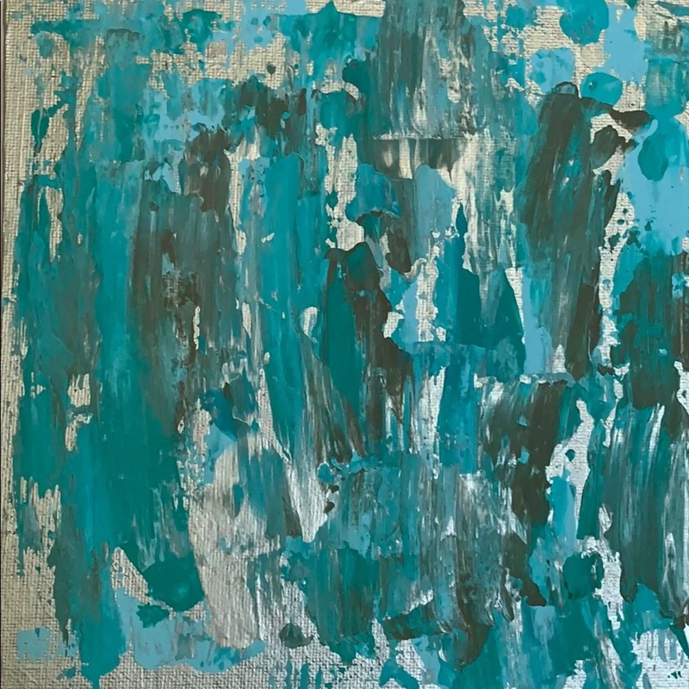 Original canvas panel! Aqua, silver, teal & grey